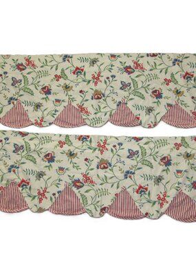 Set of 2 Waverly Carolina Crewel Window Valances Floral Striped Print 52" Wide